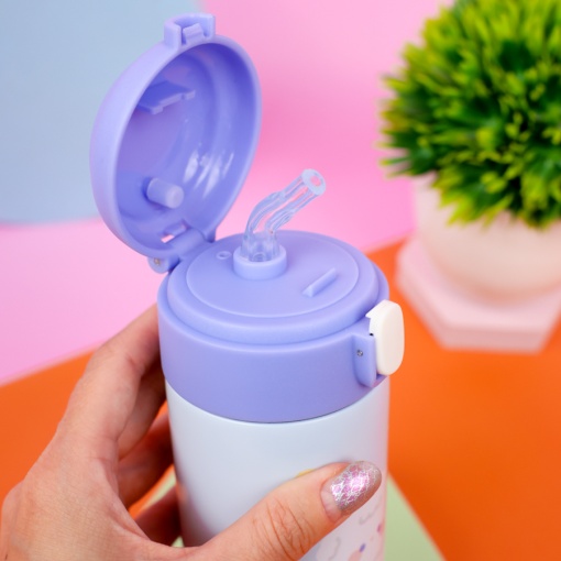 Термос "Lazy and Cute" с трубочкой, сине-фиолетовый, 380 мл. оптом