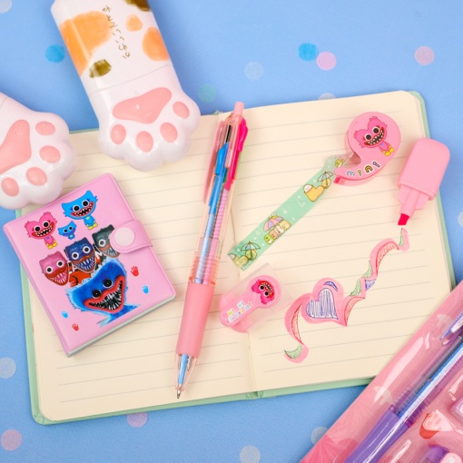 Набор канцелярский "Хагги Вагги" розовый (ручка, блокнот, маркер, скотч)