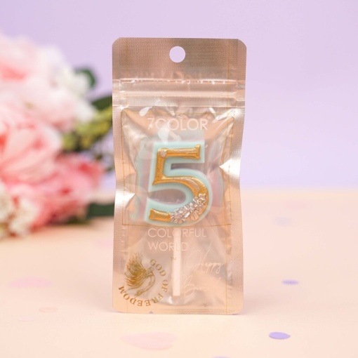 Свеча-цифра для торта "Patterned Mint", 5 оптом