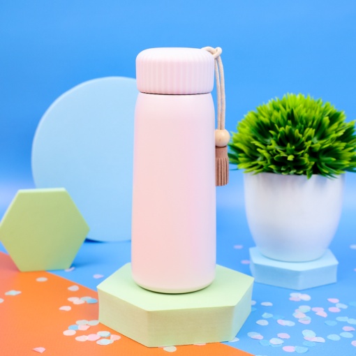 Термос "Think Different" с кисточкой, розовый, 400мл оптом