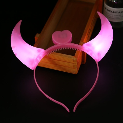 Ободок "Рожки и сердце" с подсветкой, розовый