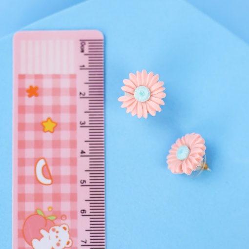 Серьги-гвоздики "Ромашки" розовые