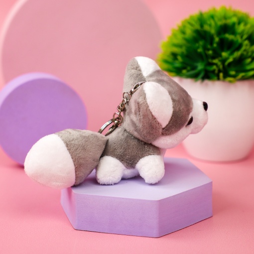 Мягкий брелок "Хаски" серый 10 см