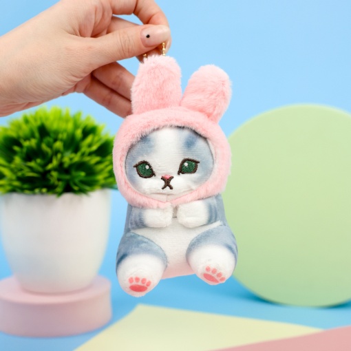Мягкий брелок "Кото-кролик" розово-серый, 12 см