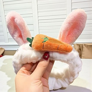 Повязка для волос "Заячьи уши", морковь, белый