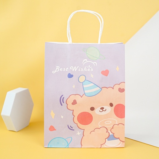 Подарочный пакет "Медвежонок" сиреневый, 27x21x11 см