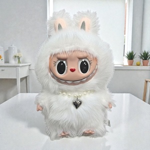 Мягкая игрушка "Labubu Zimomo" ожерелье, белый, 40см