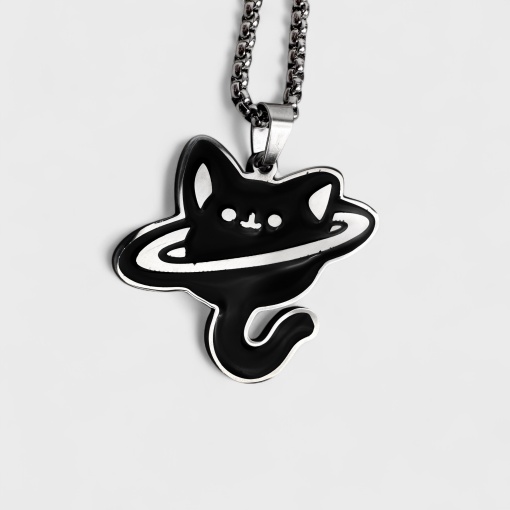 Кулон на цепочке "Котик-Сатурн" черный
