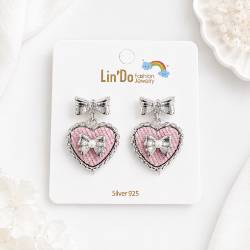 Серьги "Heart bow" розовый, 1шт
