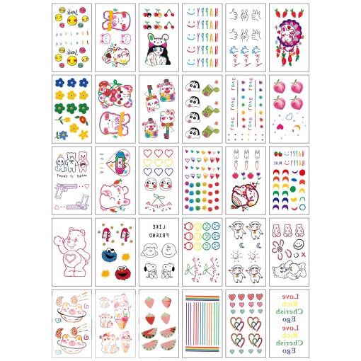 Набор временных татуировок "Characters" XB, 5.7x9.7 см, (30 шт)