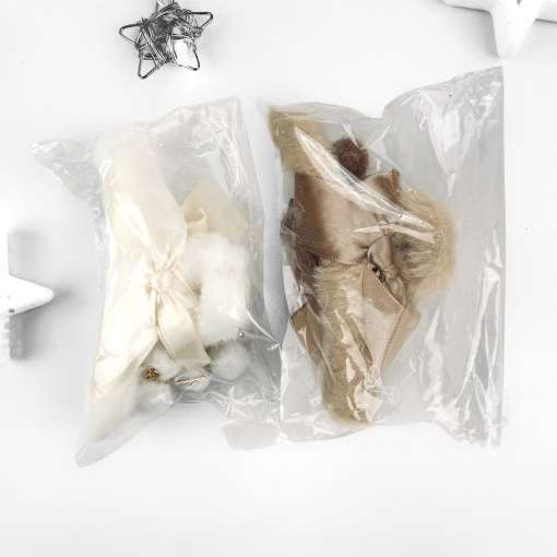 Заколка-крабик плюшевая "Бант" с цепочкой, белый