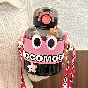 Бутылочка с трубочкой "MocoMoco" розовый, 780мл оптом