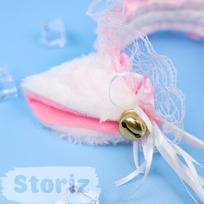 Ободок "Lolita Neko" белый с розовой ленточкой