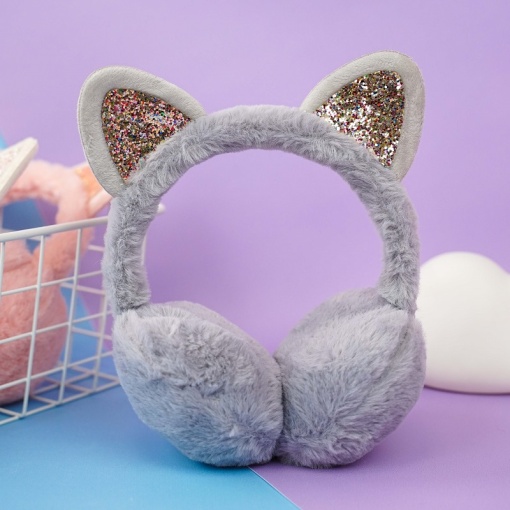 Меховые наушники "Кошечка" серый