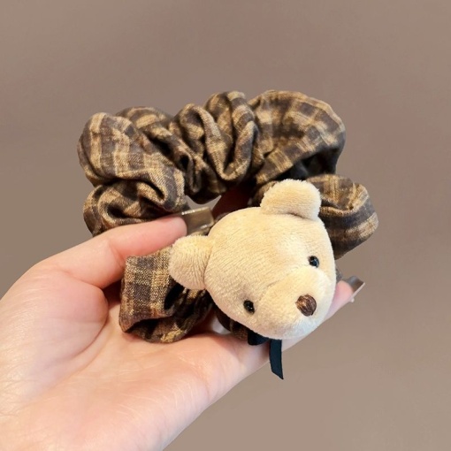 Резинка для волос "Мишка", с бантиком, в клетку