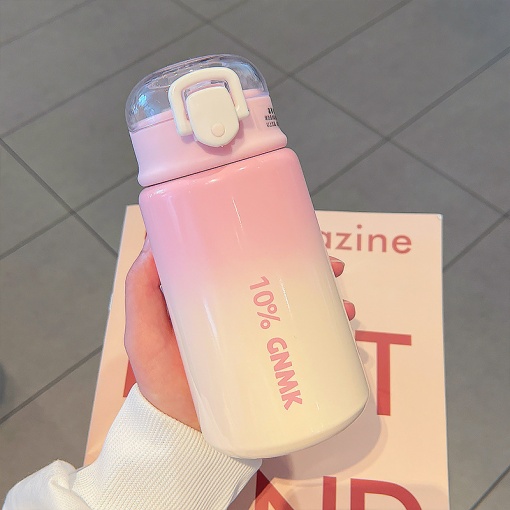 Термос "GNMK" с трубочкой, розово-белый, 400мл оптом