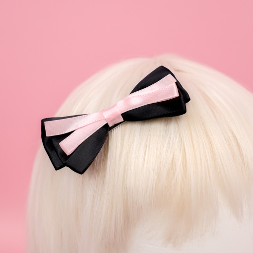 Заколка для волос "Бантик" Розовая лента, черный 