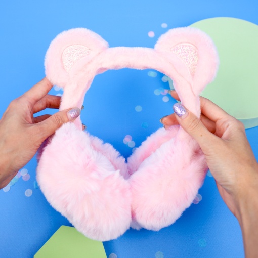 Меховые наушники "Мишка" розовый