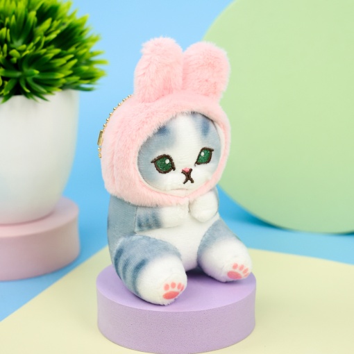 Мягкий брелок "Кото-кролик" розово-серый, 12 см