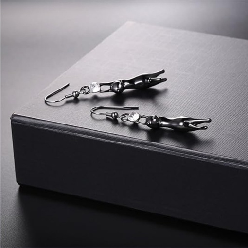 Серьги "Кот с кристаллом" черный