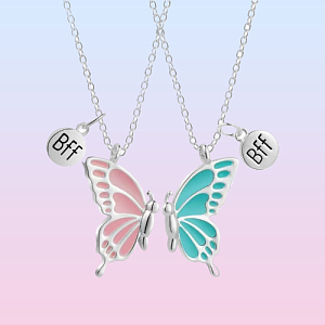 Кулон парный "Butterfly", розовый-синий