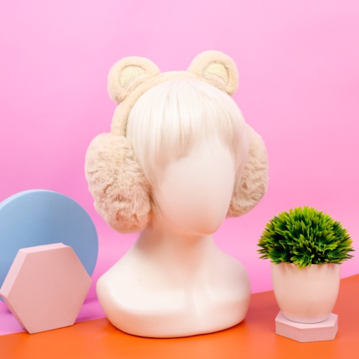 Меховые наушники "Мишка" бежевый