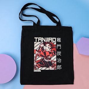 Сумка тканевая "Tanjiro", черный, 309-F оптом со склада в Москве