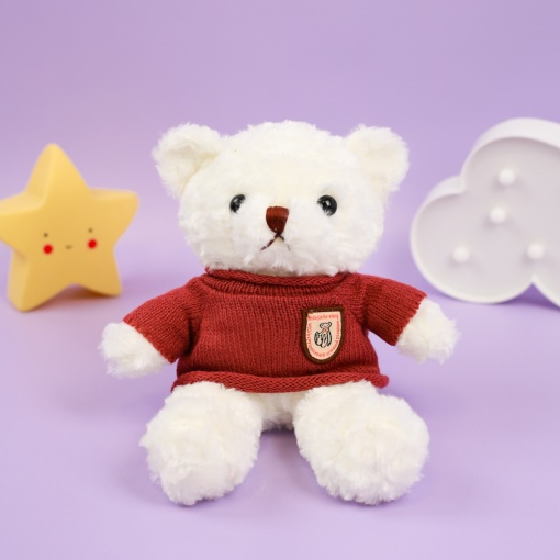 Мягкая игрушка "Милый белый медвежонок" бордовый, 30см