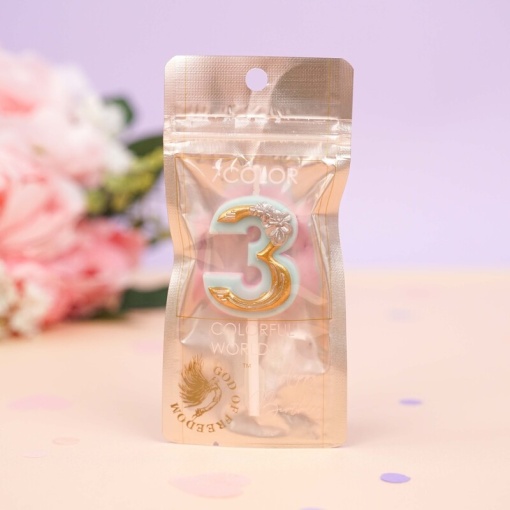 Свеча-цифра для торта "Patterned Mint", 3 оптом