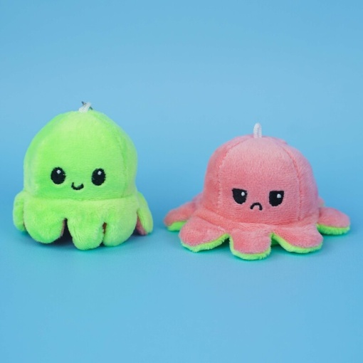 Мягкий брелок-перевертыш "Осьминожек" салатовый светло-розовый, 10 см