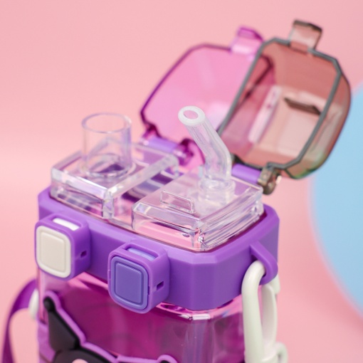 Бутылочка двойная, с трубочкой "My Mld" Куро, фиолетовый, 520мл оптом