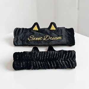 Повязка для волос "Sweet dream" котик, черно-золотой