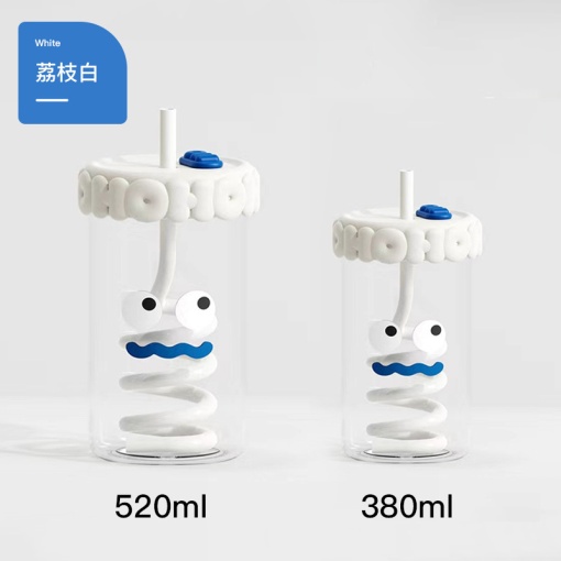 Стакан "Глазки" белый, с трубочкой, 520мл оптом