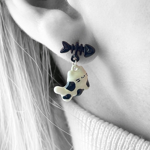 Серьги "Котики" черно-белый, №JQ2 