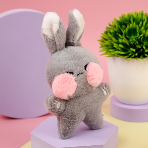 Мягкий брелок "Кролик с щечками" серый, 12 см