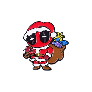 Значок-брошь "Дэдпул-Санта" с подарками XZ3521-2