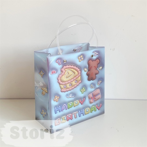 Подарочный пакет "Bear & Cake" 3D, синий, 19х9х21см