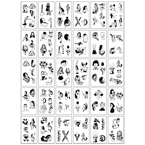 Набор временных татуировок "Characters" Q-30, 5.7x9.7 см (30 шт.)