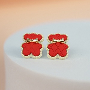 Серьги-гвоздики "Мишки" красные