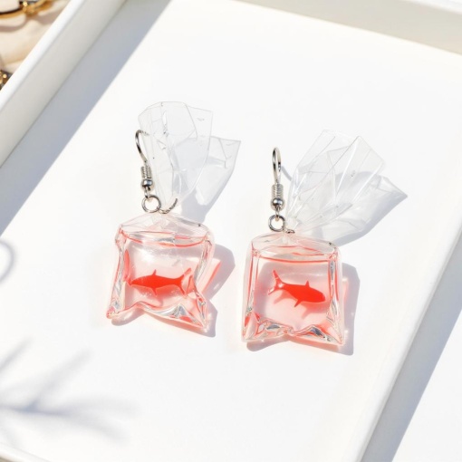 Серьги "Рыбка в пакете" оранжевый