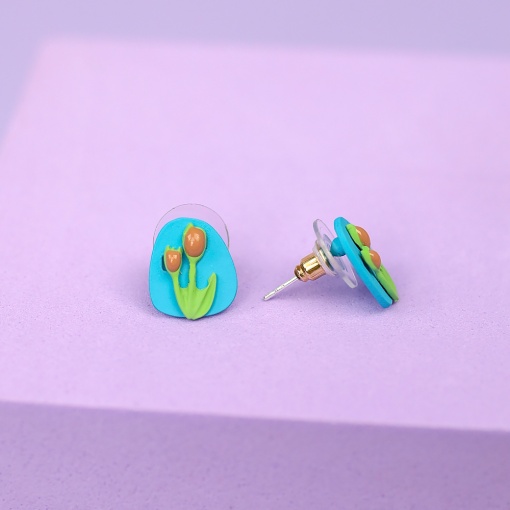 Серьги-гвоздики "Oil Painting" голубой