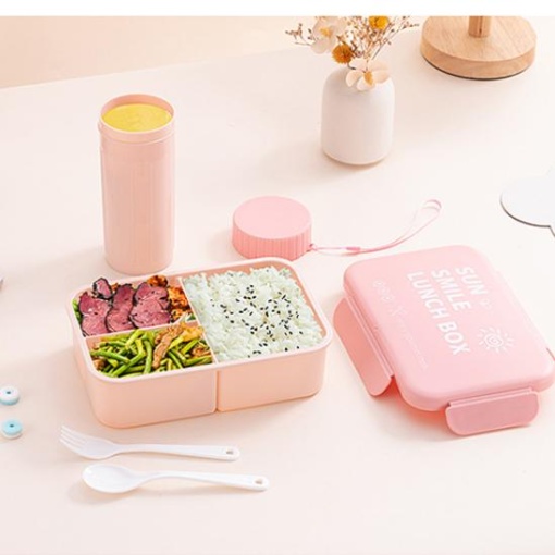 Ланчбокс с чашкой "Sun Smail" розовый, 1000-400мл оптом