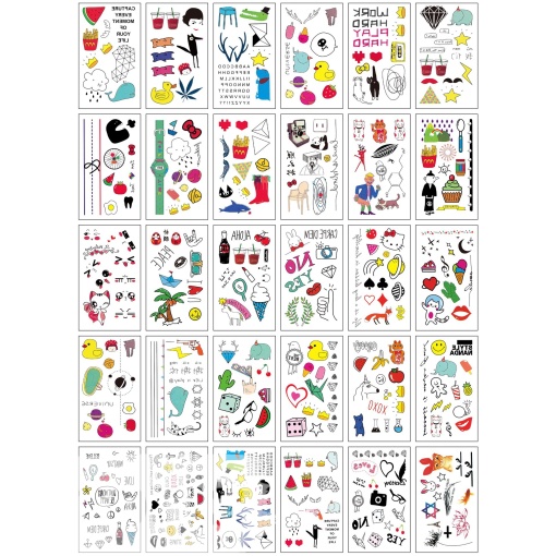 Набор временных татуировок "Characters" L-30, 5.7x9.7 см, (30 шт)