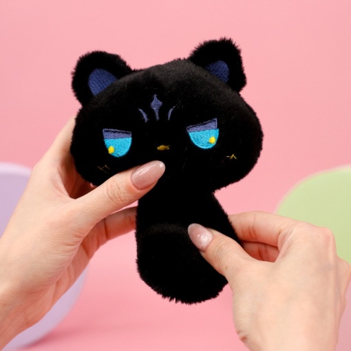 Мягкий брелок "Котик-пищалка" черный, 12см [М_12]