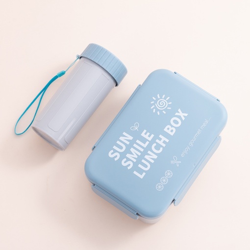 Ланчбокс с чашкой "Sun Smail" синий, 1000-400мл оптом