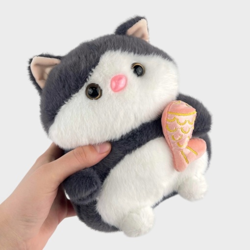 Мягкая игрушка "Серый Кот" с рыбкой, 25см
