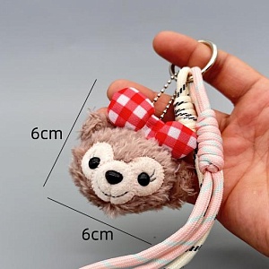 Мягкий брелок "Мишка Duffy" клетчатый бант, красный