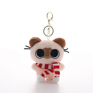 Мягкий брелок "Персиковый котик с шарфом" бело-красный