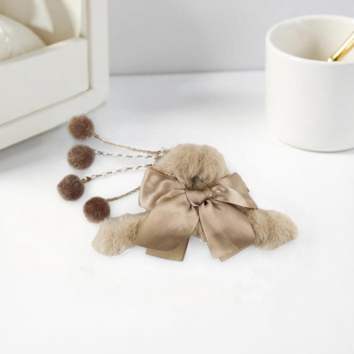 Заколка-крабик плюшевая "Бант" с цепочкой, коричневый