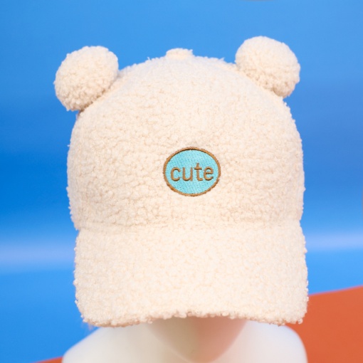 Бейсболка плюшевая "Cute" с ушками, бежевый (54-60см)